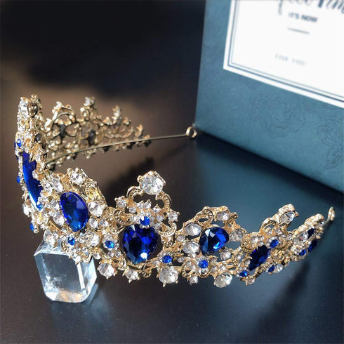 Baroque Royal Queen Crowns and Tiaras for Women,Crystal Rhinestone Costume Party Festival Wedding Tiaras Headbands (Blue)...