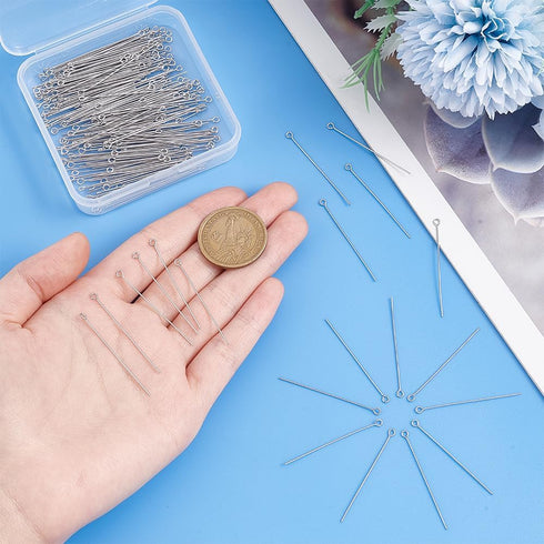 PH PandaHall About 205 Pcs 304 Stainless Steel Head Pins Findings Eye Pin Length 1.5 Inch 23-Gauge for Jewelry Making...