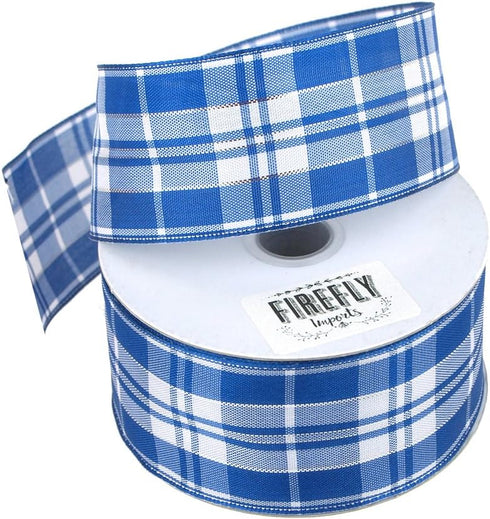 Homeford Plaid Checkered Wired Christmas Ribbon, 1-1/2-inch, 1.5", 10-Yard, 30-Foot, Royal Blue...
