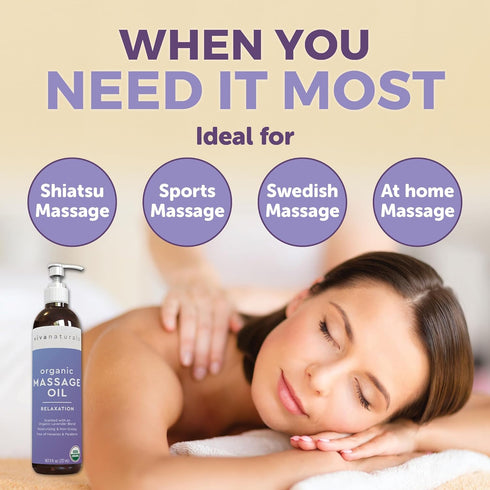 Viva Naturals Organic Massage Oil (8 fl. oz.) - Lavender Scented Relaxing Body Massage Oil for Massage Therapy - Perfect for Home Use & Profession...