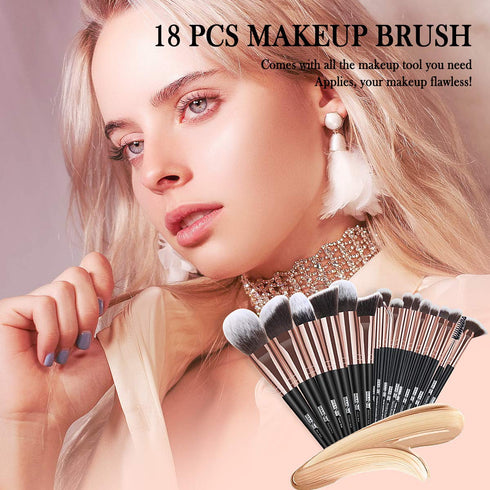 Makeup Brushes, 18 Pcs Professional Premium Synthetic Makeup Brush Set with Case, Foundation Kabuki Eye Travel Make up Brushes sets (Black Gold)...