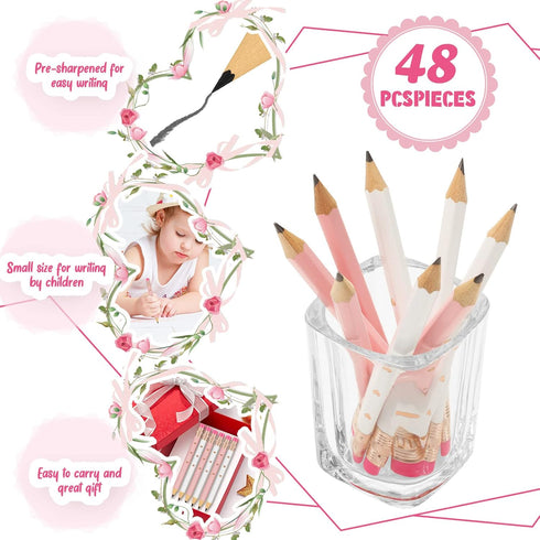 CHENGU 48 Pcs Half Pencils with Eraser Bridal Shower Pencils Mini Pencils Golf Pencils Rose Gold Heart Pencils White Pink Pre Sharpened Pencils We...