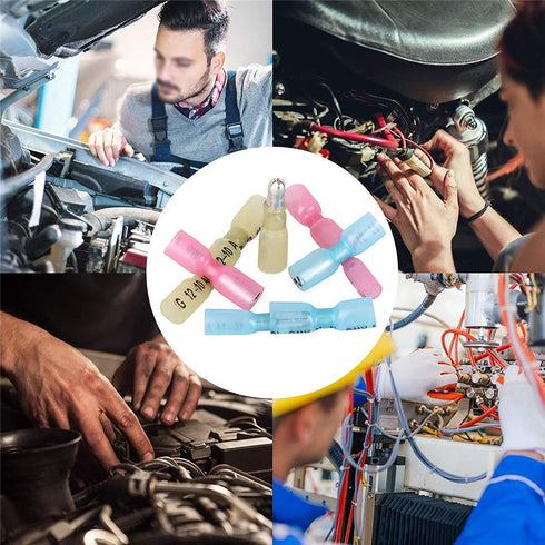 100PCS Heat Shrink Bullet Connectors, Heat Shrink Female & Male Connectors Bullet Terminals, Insulated Waterproof Marine Crimp Automotive Connecto...