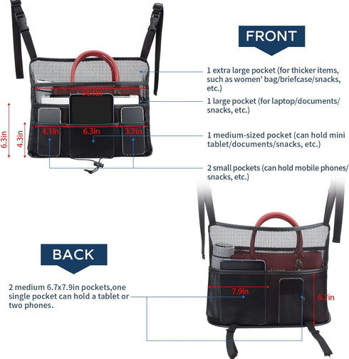Eing Car Seat Back Organizer - Large Capacity Storage for Purses, Handbags & Kids' Items - Black...