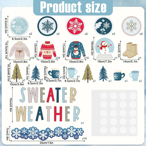 Whaline 85Pcs Winter Bulletin Board Decoration Kit Xmas Tree Snowmen Snowflake Cutouts with Glue Point Christmas Holiday Classroom Bulletin Border...