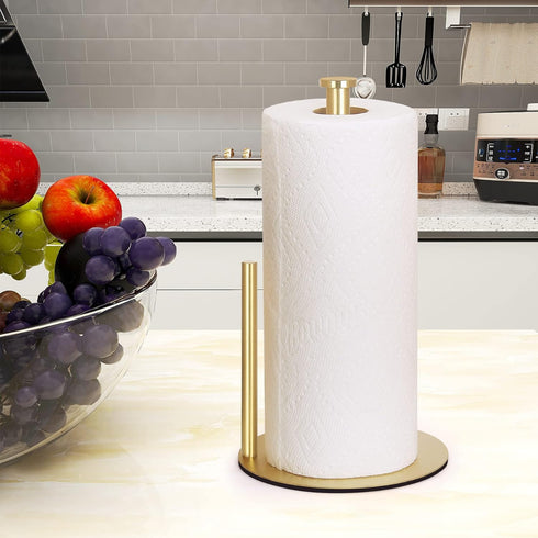 Gold Paper Towel Holder Countertop, OBODING, Gold Kitchen Paper Towel Holder Stand for Kitchen and Bathroom Organization, Stainless Steel Paper To...