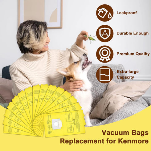 Vacuum Cleaner Bags Replacement for Kenmore Canister Type C/Q 5055, 50557, 50558 and Pana·sonic Type C-5 Vacuums, 12 Pack High-Efficiency Replacem...