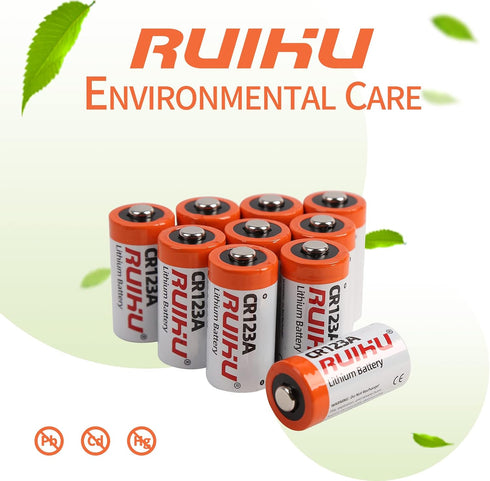 CR123A Lithium Battery, 10 Pack 3V 1500mAh Lithium Manganese Dioxide(Li-MnO2) Battery for Flashlight Alarm Smart Sensor Microphones, Non-Rechargea...