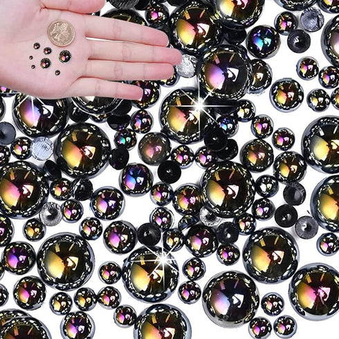 5700 Pcs AB Half Pearls for Crafts,Nail Art & Makeup - Flatback Pearls, Black (2/3/4/5/6/8/10mm)...