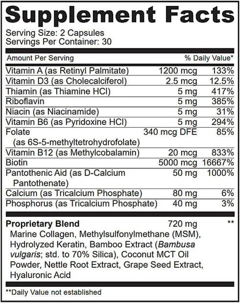 Biotin with Hyaluronic Acid, Collagen and Keratin – 25000 mcg Hair Growth Vitamins for Men and Women – Nails and Skin, USA Made, B1, B2, B3, B6, B...