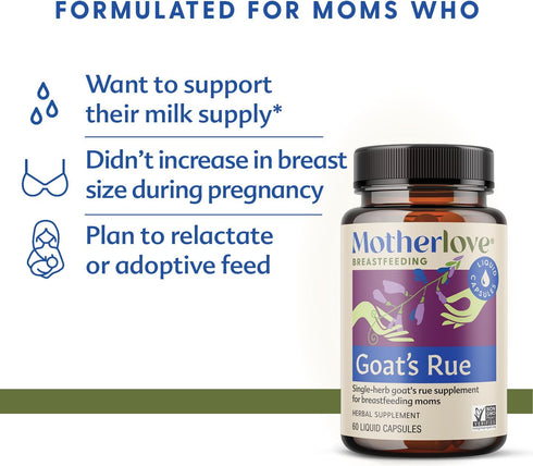 Motherlove Goat’s Rue (60 liquid caps) Lactation Supplement for Breast Tissue Development & Supporting Breast Milk Supply —Non-GMO, Organic Herbs,...