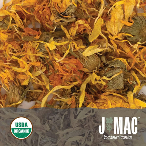 J Mac Botanicals, Organic Calendula Flower (4 ounce), whole dried flowers and petals, loose leaf tea, marigold flower, USDA Certified Organic. Gre...