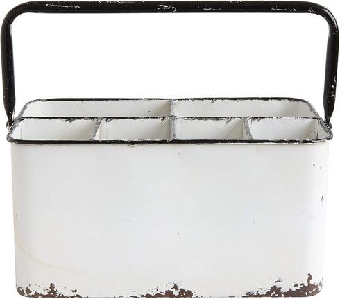 Creative Co-Op Distressed White Metal Caddy with 6 Compartments...