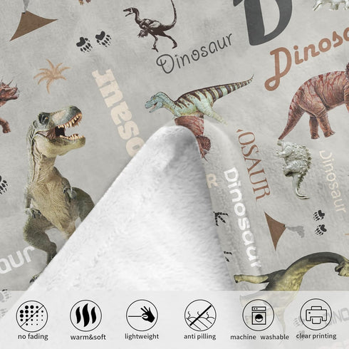 Dino Baby Blanket for Kids, Grey Wild Dinosaur Blankets for Toddler Boys, 40x50 Inches Dinosaur Baby Kids Blanket, Soft Fleece Tanystropheus Throw...