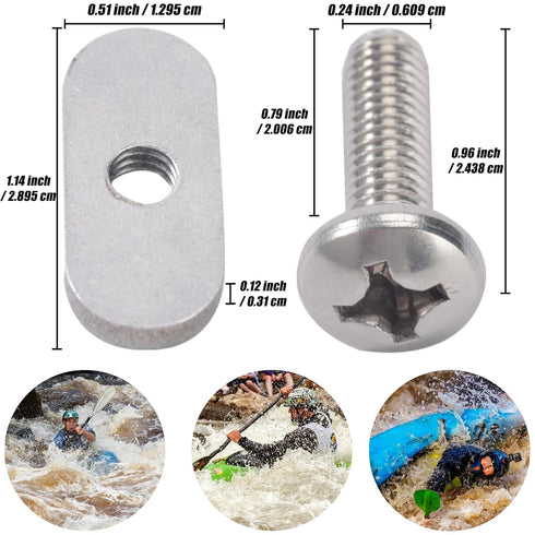 8 Pcs 304 SS Kayak Rail/Track Screws 304 Stainless Steel Track Nuts Track Mount Tie Down Eyelet Rail Hardware Gear Mounting Replacement Kit for Ka...