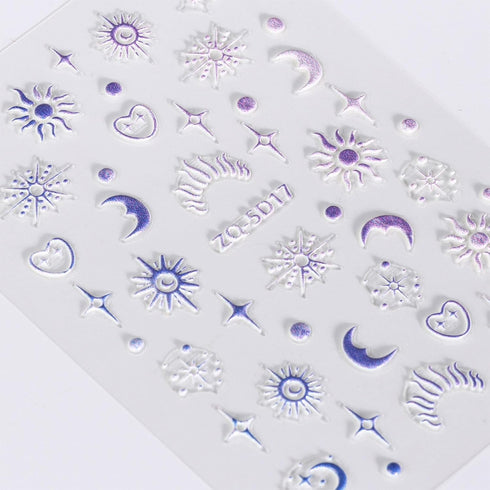 JMEOWIO 3D Embossed Moon Star Sun Nail Art Stickers Decals Self-Adhesive Pegatinas Uñas 5D Black White Heart Nail Supplies Nail Art Design Decorat...