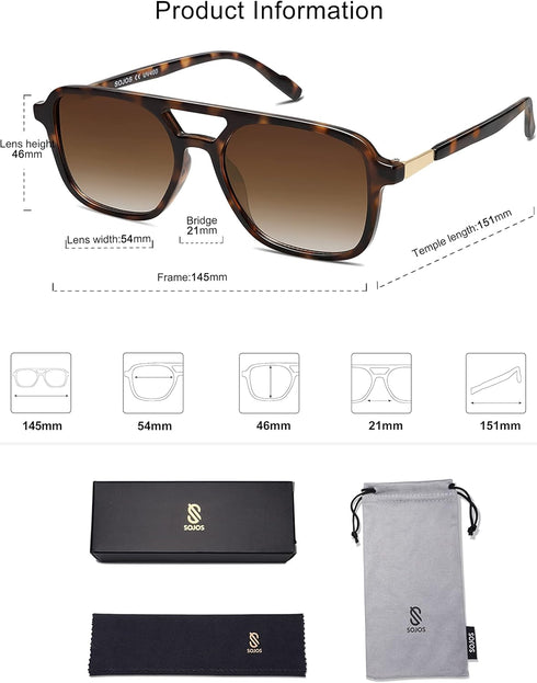 SOJOS Retro Aviator Sunglasses for Women Men,Trendy Rectangle Womens Mens Shades Sun Glasses SJ2202...