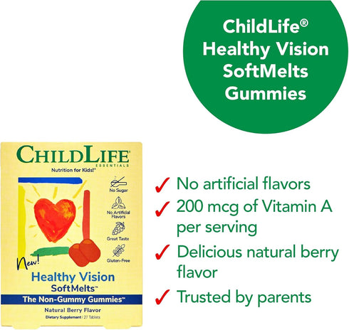 CHILDLIFE ESSENTIALS Healthy Vision SoftMelts - Eye Vitamins for Kids, Lutein Gummies, Lutein and Zeaxanthin Supplements, Eye Health Gummies, Lute...