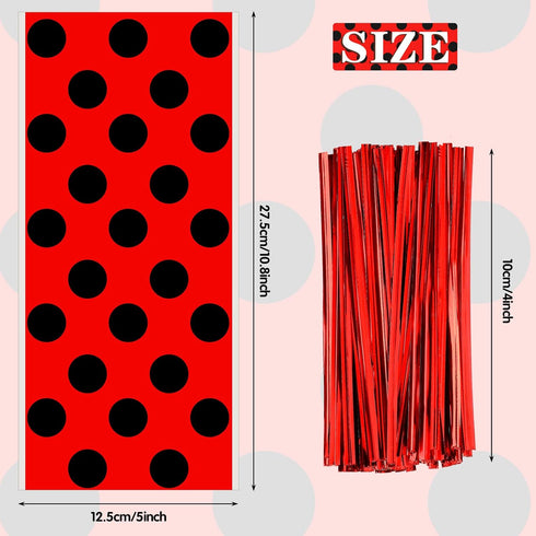 Zonon Ladybug Party candy bag Red Treat Goodie Bags birthday favor Reception Bag Household Tie Silk Bags with Red Twist Ties for Party Favors (100...