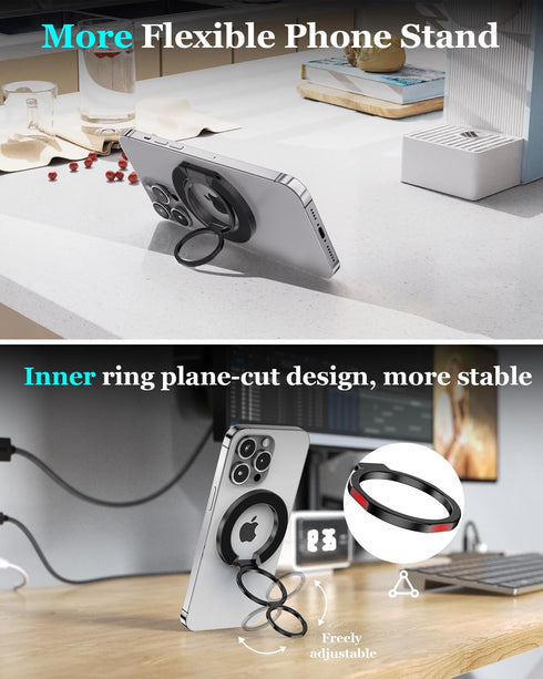 Magnetic Phone Grip for MagSafe, Double-Sided Magnetic Phone Ring Holder Adjustable Phone Finger Grip Stand Compatible with MagSafe Accessories, i...