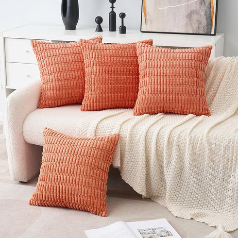 MIULEE Pack of 4 Coral Corduroy Decorative Throw Pillow Covers 20x20 Inch Soft Boho Striped Pillow Covers Modern Farmhouse Home Decor for Sofa Liv...