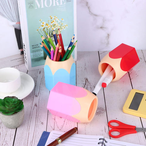 6pcs Pencil Shaped Pen Holders,Pencil Storage Organizer,Cute Desktop Pen Cup,Makeup Brush Container,Pencil Pot,Cartoon Stationery Rack,Creative St...