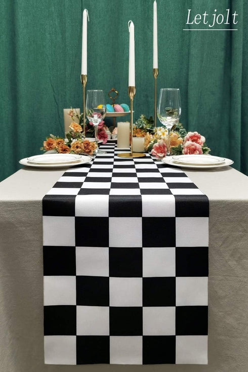 Table Runner Black and White Checkerboard Racing Theme for Anniversary Runner Dinner Parties Supplies Birthday Wedding Summer Outdoor Party Decora...
