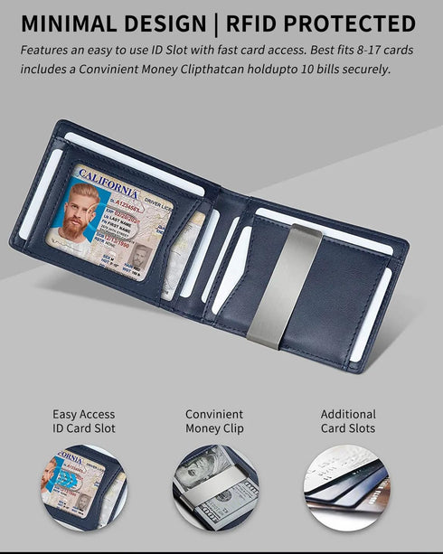 Slim Money Clip, Men's Wallet-Front Pocket Card Holder Bifold RFID Blocking (Black)...