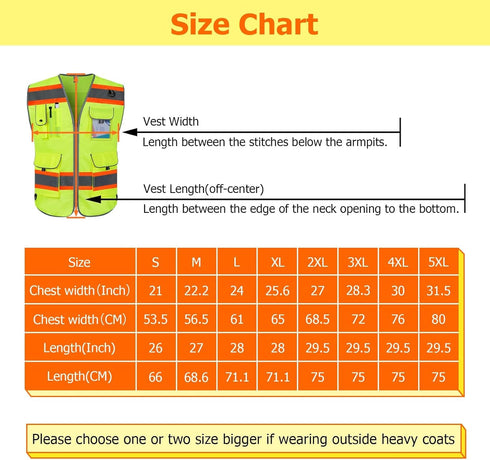 TCCFCCT Reflective Safety Vest for Men Women 9 Pockets High Visibility Vest with Fluorescent Orange Extend Edge, Hi Vis Security Work Vest for Sur...