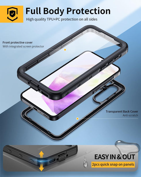 Lanhiem for Samsung Galaxy A35 5G Case, IP68 Waterproof Dustproof, Built-in Screen Protector, Rugged Full Body Shockproof Protective Cover for Sam...