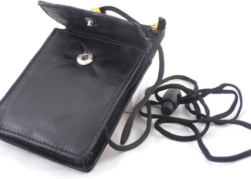 New Leather Neck Strap ID Badge Credit Card Holder Pouch Wallet Mini Crossbody...