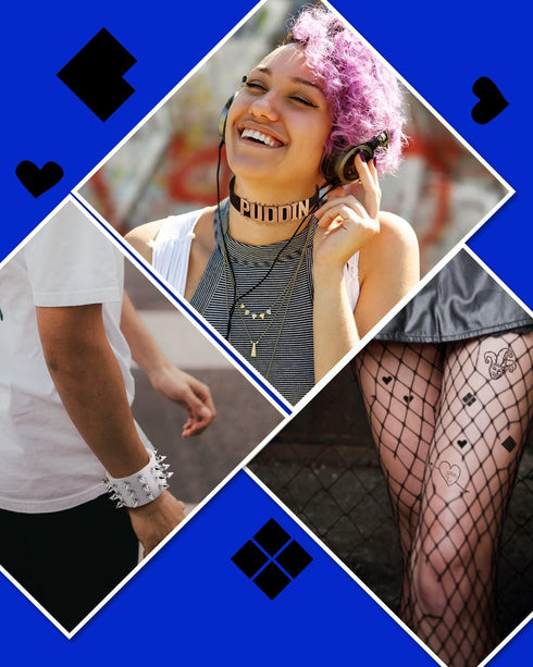Quinn Puddin Choker Halloween Set Adjustable Punk Leather Letter Collar Necklace Tattoo Stickers Rivets Spike Bracelet Halloween Harley Cosplay Ac...