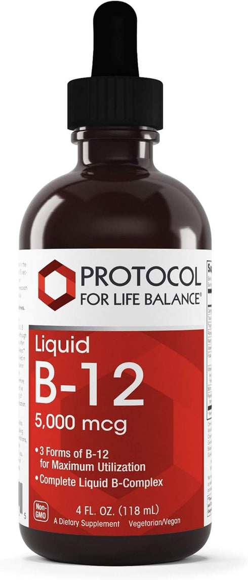 Protocol Liquid B-12 5,000mcg - Nervous System Support* - with B Vitamins - Dairy Free & Vegan Vitamin B Liquid - 4 fl oz...