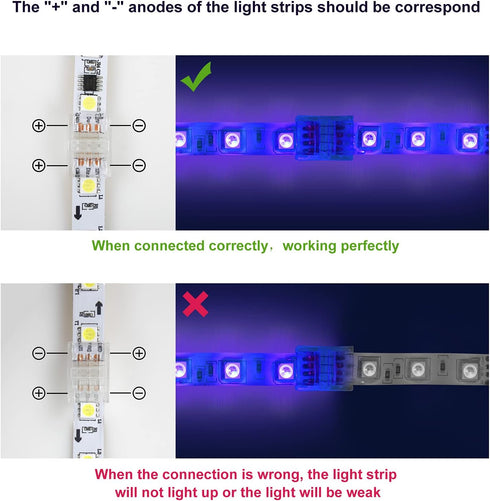 VIPMOON 12Pcs 3Pin LED Strip Light Connectors Strip to Strip Quick Connection for 10mm Wide Waterproof or Non-Waterproof WS2811 WS2812B Gapless So...