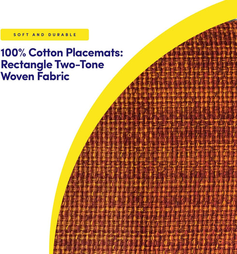 Sweet Home Collection 100% Cotton Placemats for Dining Room Rectangle Two Tone Woven Fabric 13" x 19" Soft Durable Table Mat Set, Set of 6, Rust...