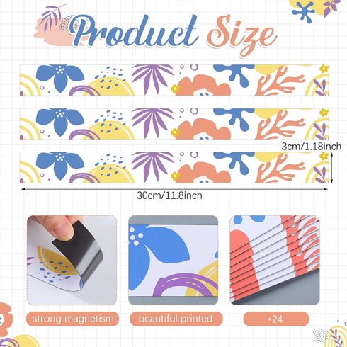 24 Pieces Magnetic Strips Retro Magnetic Border for Classroom Whiteboard Bulletin Board Decorative Magnetic Strips with Adhesive Magnetic Borders ...