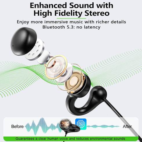 kurdene Open Ear & Neckband Bluetooth Headphones,100H Extra Long Playtime Stereo Wireless Neckband Earbuds with Mic Noise Cancelling,TF Card Socke...