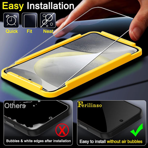 Ferilinso 4 Pack Screen Protector for Samsung Galaxy S24 with 4 Pack Tempered Glass Camera Lens Protector Phone Case Friendly Accessories Protecto...