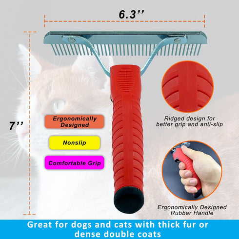 Kopal Metal Grooming Comb for Pets, Stainless Steel Dog and Cat Comb, Rubber Handles for Comfortable Grip - 1 Pack...