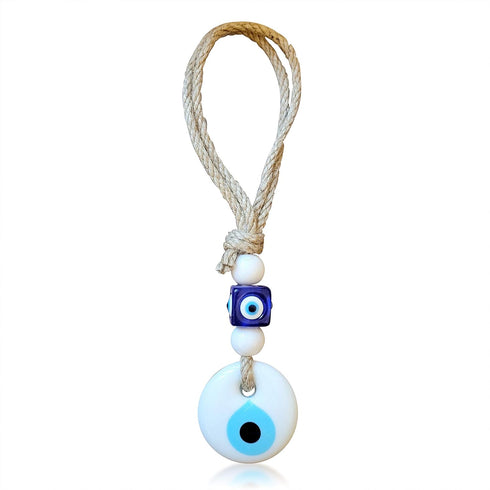 White Evil Eye Wall Glass Hanging Car Charm Ornament Accessory for Rear View Mirror...