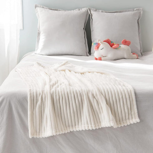 MIULEE Super Soft Baby Throw Blanket with Stripe Pattern for Toddler Newborn Lightweight Fleece Warm Plush Cozy Bed Blanket 30"x40", Cream White...