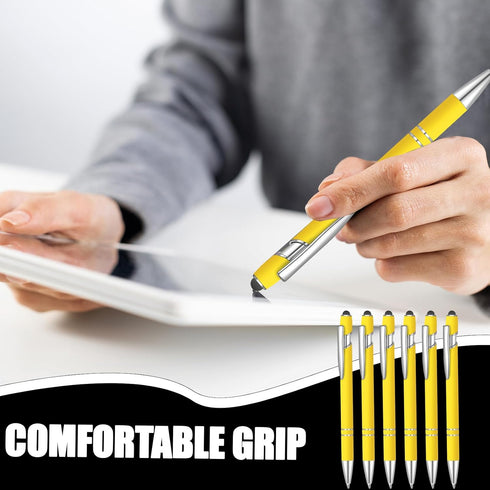 6 Pcs Blue Ink Ballpoint Pen with Stylus Tip 2 in 1 Ballpoint Pen Metal Pens Stylus Pen for Touch Screens School Office Coworkers (Yellow)...