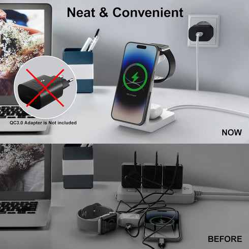 Wireless Charger, Magnetic Wireless Charger Compatible with iPhone 15 Pro/14/13/12 Series, Wireless Charging Station for Apple Watch Ultra 2/9/8/S...