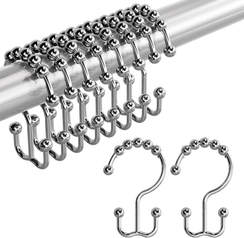 Amazer Shower Curtain Rings, Rust-Resistant Metal Double Shower Hooks for Curtain Rolling Shower Curtain Hooks Rings Shower Rings for Bathroom Sho...