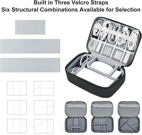 Large Capacity Electronics Accessories Organizer Travel Case with Adjustable Divider Waterproof Leather Cord Organizer Case Shockproof Tech Organi...