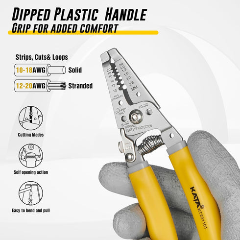 KATA 7 Inch Wire Stripper Wire Cutter, Cutting for 10-18 AWG Solid Wire and 12-20 AWG Stranded Wire, Wire Stripping Crimper Plier Multi-function H...