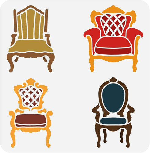 FINGERINSPIRE Armchair Painting Stencil 11.8x11.8 inch 4 Styles Reusable Chair Drawing Template Reusable PET Hollow Out Painting Stencil for DIY A...