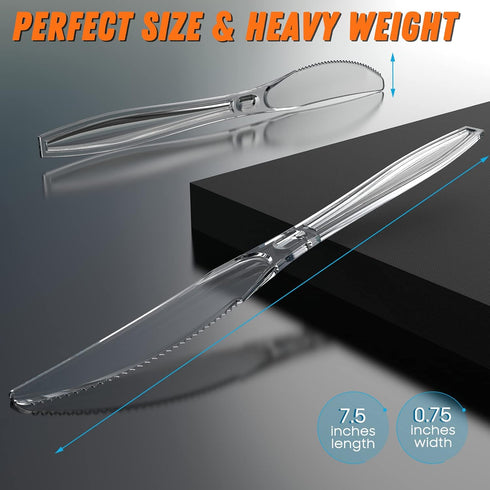 7.5" Clear Plastic Knives Heavy Duty Upgraded Heat Resistant & BPA Free, Solid and Durable Plastic Cutlery, Premium Disposable Knives, for Party S...