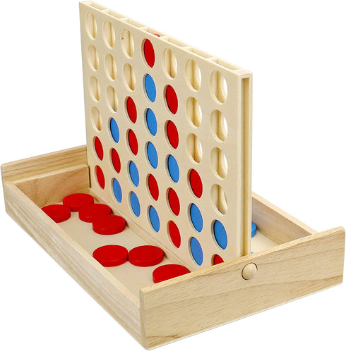 Wooden 4 in a Row Game, Kids Board Games for Kids 5 6 8 10 12 Year Olds, Travel Games for Kids and Adults, 2 Player Classic Family Board Games for...