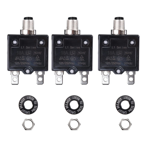 18A 125-250V AC 50V DC Push Button Circuit Breaker L1 Series Manual Reset Thermal Circuit Breaker 18A 3Pack...